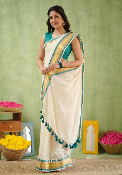 Dhiyona SS Rama Radiance – Mul Cotton Saree with Golden Edge