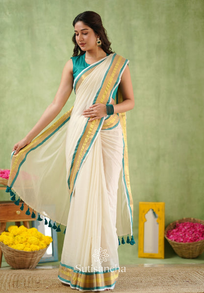 Dhiyona SS Rama Radiance – Mul Cotton Saree with Golden Edge