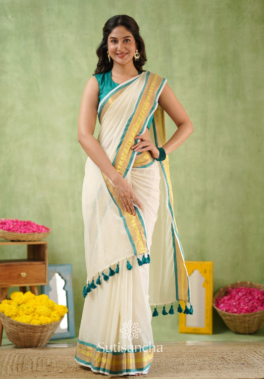 Dhiyona SS Rama Radiance – Mul Cotton Saree with Golden Edge