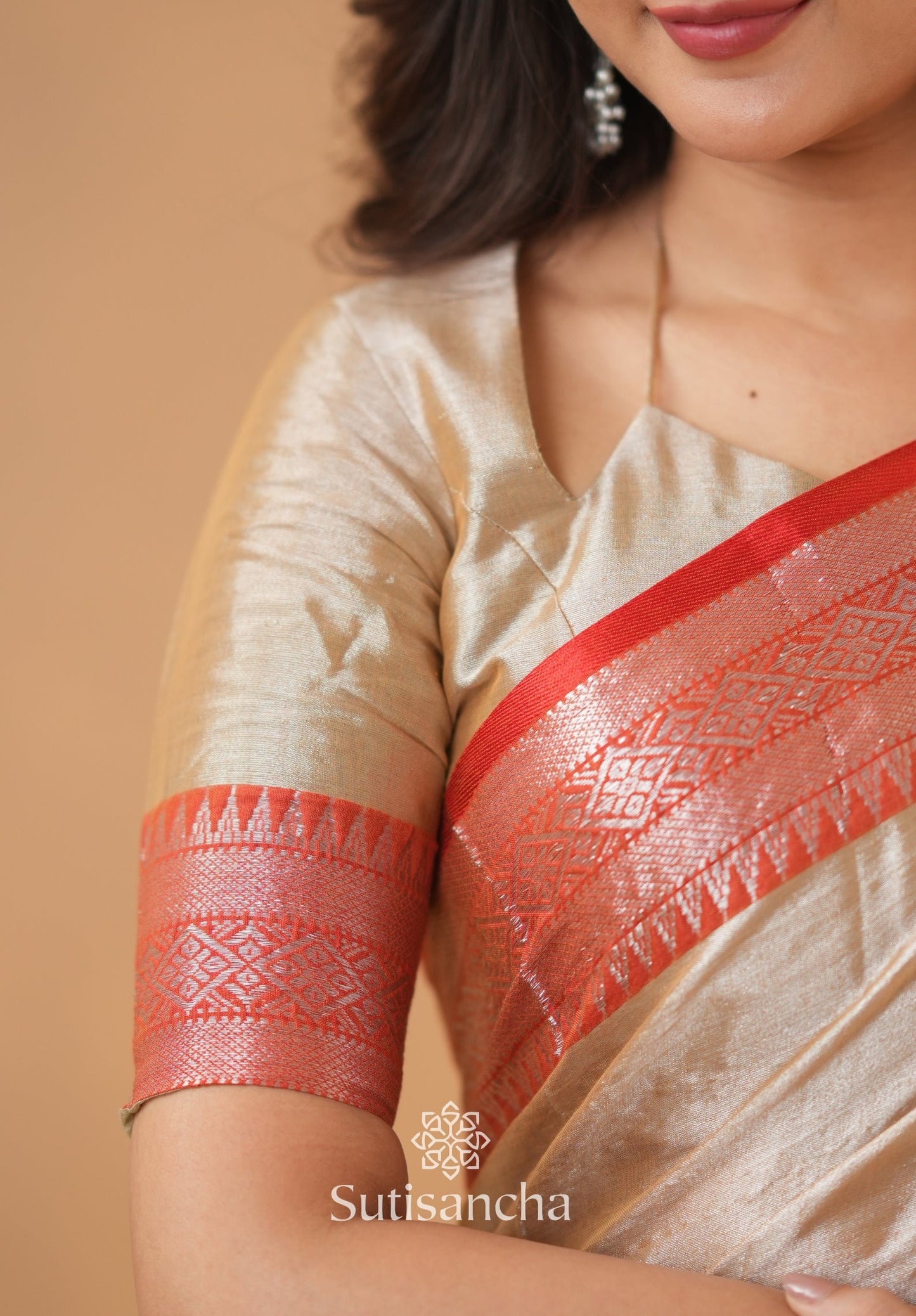 Dhiyona SS Traditional Tissue Saree with Rich Red Border