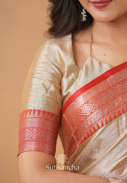 Dhiyona SS Traditional Tissue Saree with Rich Red Border
