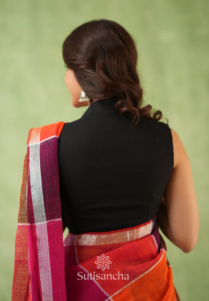 Dhiyona SS Color Block Linen Cotton Saree – Modern Classic