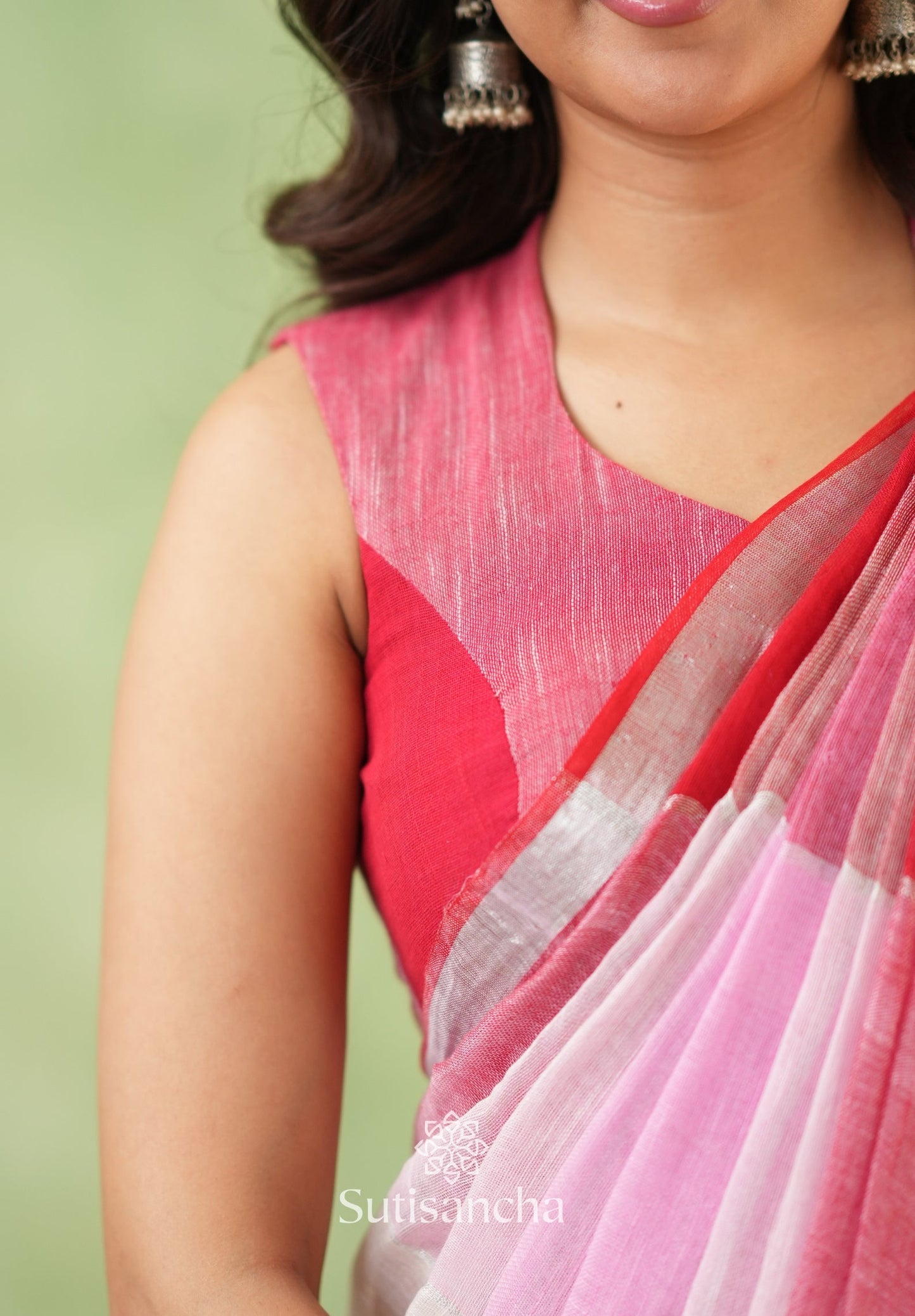 Dhiyona SS Color Block Linen Cotton Saree – Modern Classic