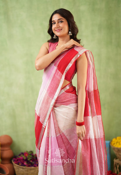 Dhiyona SS Color Block Linen Cotton Saree – Modern Classic