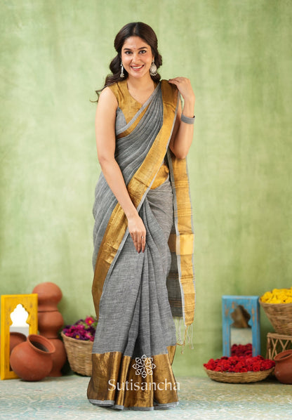 Dhiyona SS Lustrous Golden Border Cotton Linen Saree