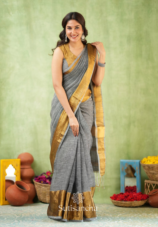 Dhiyona SS Lustrous Golden Border Cotton Linen Saree