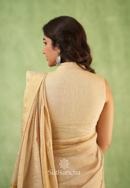 Dhiyona SS Opulent Golden Border Saree with Tassel Detailing – Cotton Linen Weave