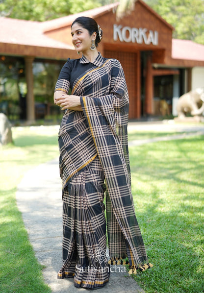 Dhiyona SS Black Loom Check Elegance Saree
