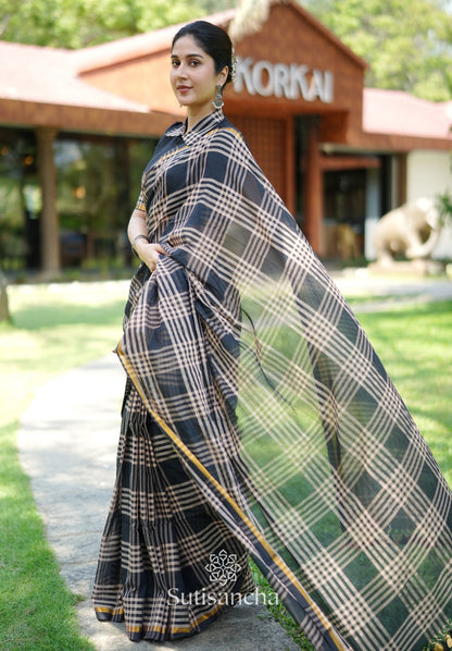 Dhiyona SS Black Loom Check Elegance Saree