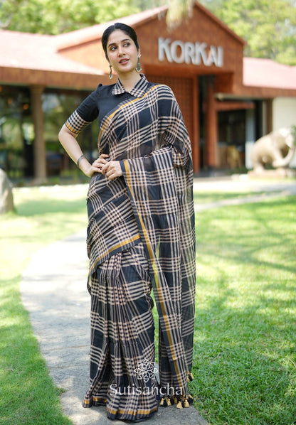 Dhiyona SS Black Loom Check Elegance Saree