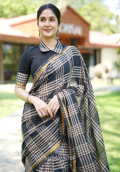 Dhiyona SS Black Loom Check Elegance Saree