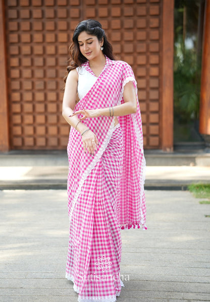 Dhiyona SS Summer Gingham Mul Cotton Saree