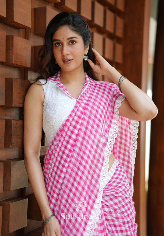 Dhiyona SS Summer Gingham Mul Cotton Saree