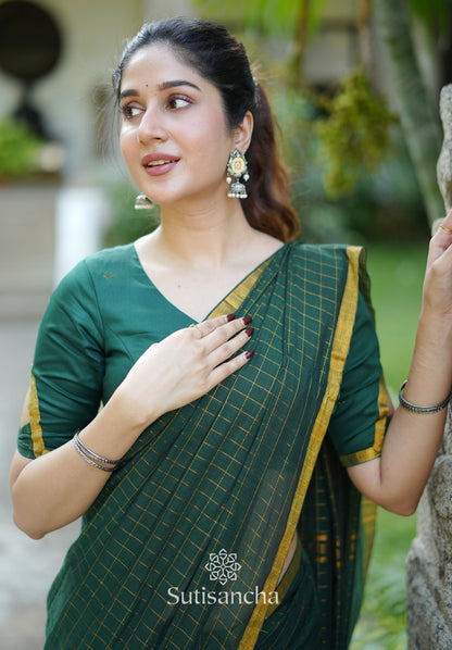 Dhiyona SS Golden Grid Classic Mul Cotton Saree