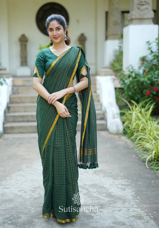 Dhiyona SS Golden Grid Classic Mul Cotton Saree