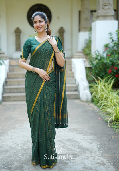 Dhiyona SS Golden Grid Classic Mul Cotton Saree
