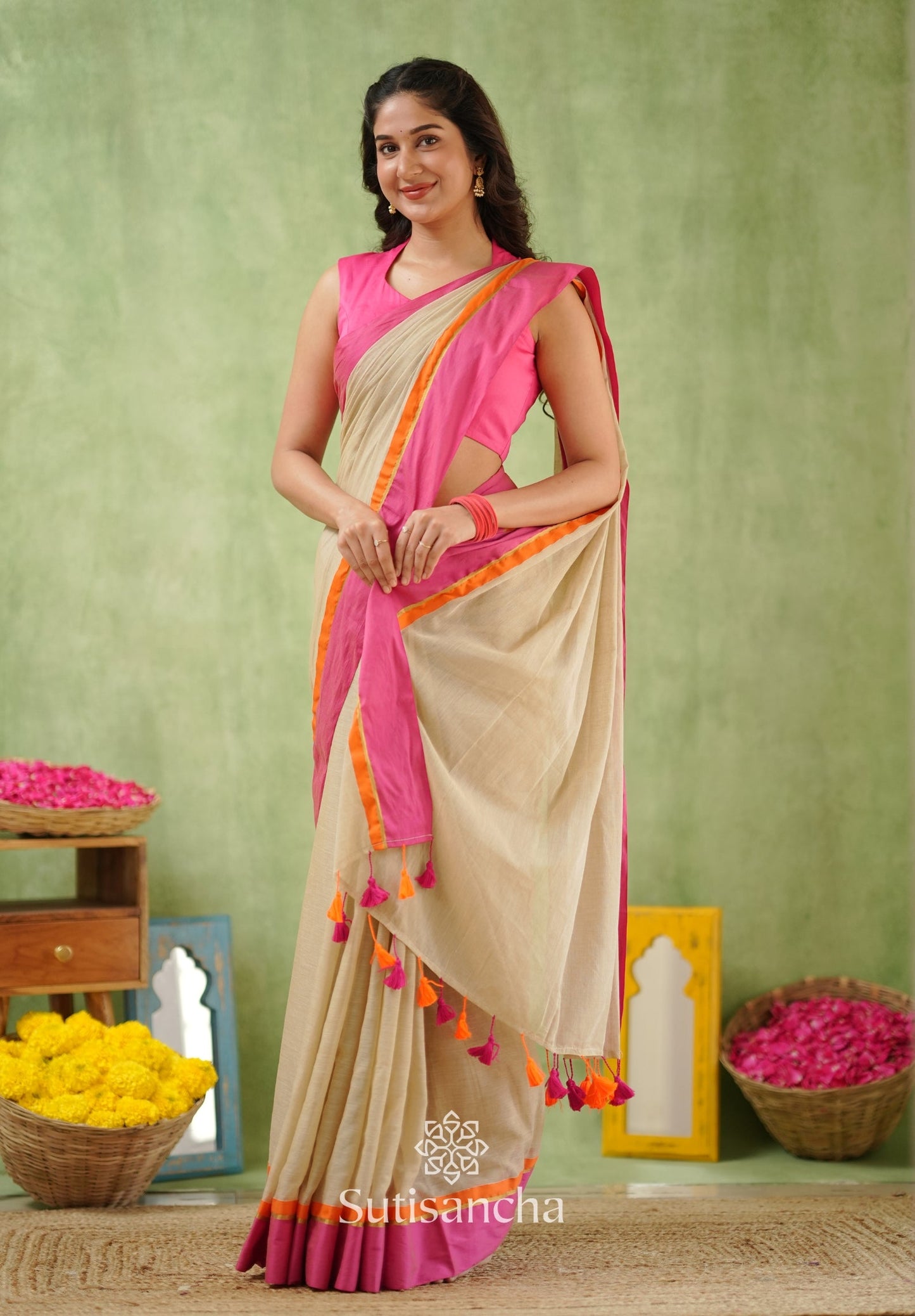 Dhiyona SS Pink Poise Pure Cotton Saree