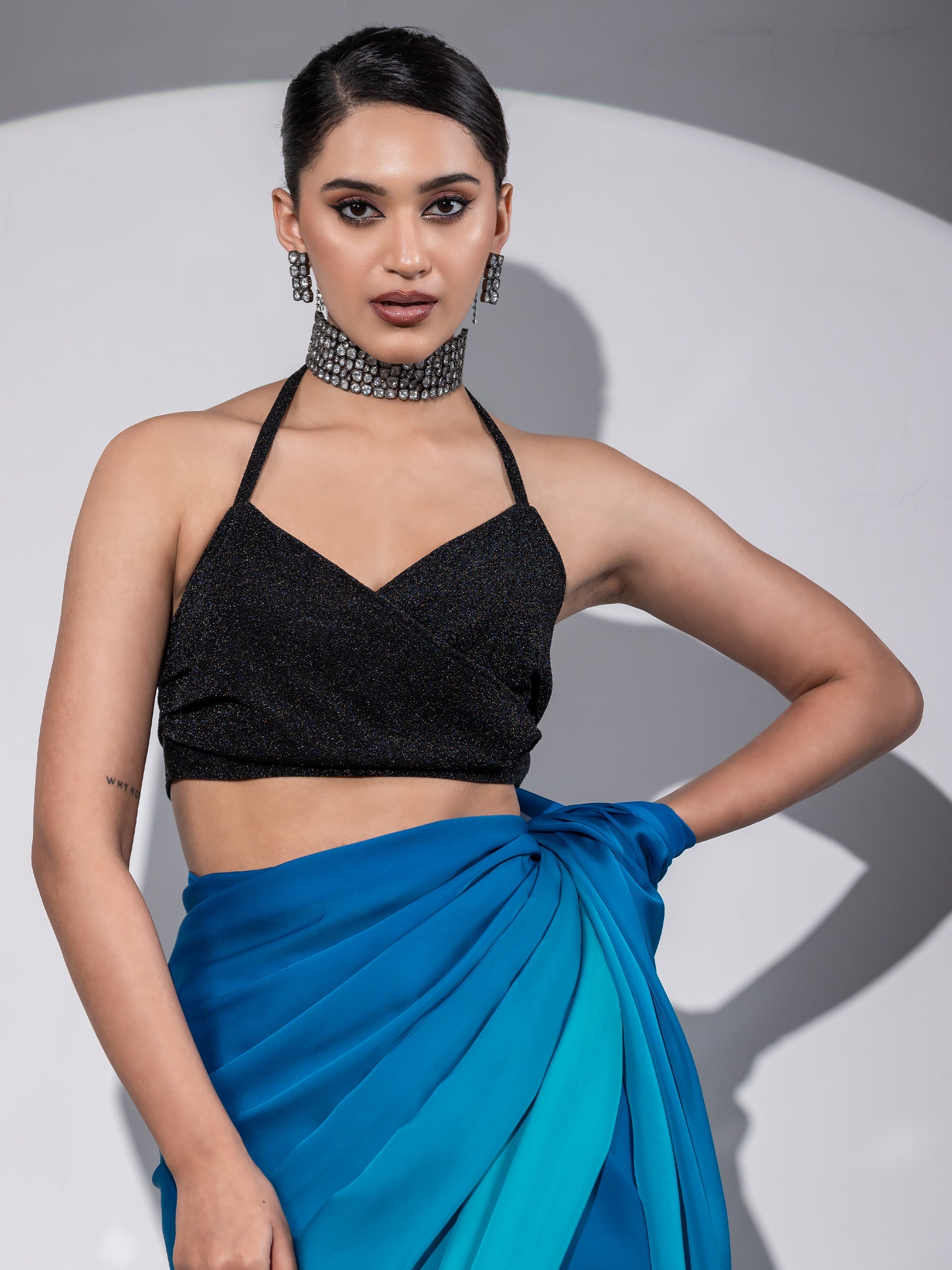 Dhiyona ST Stretchy Knit Black Halter Blouse