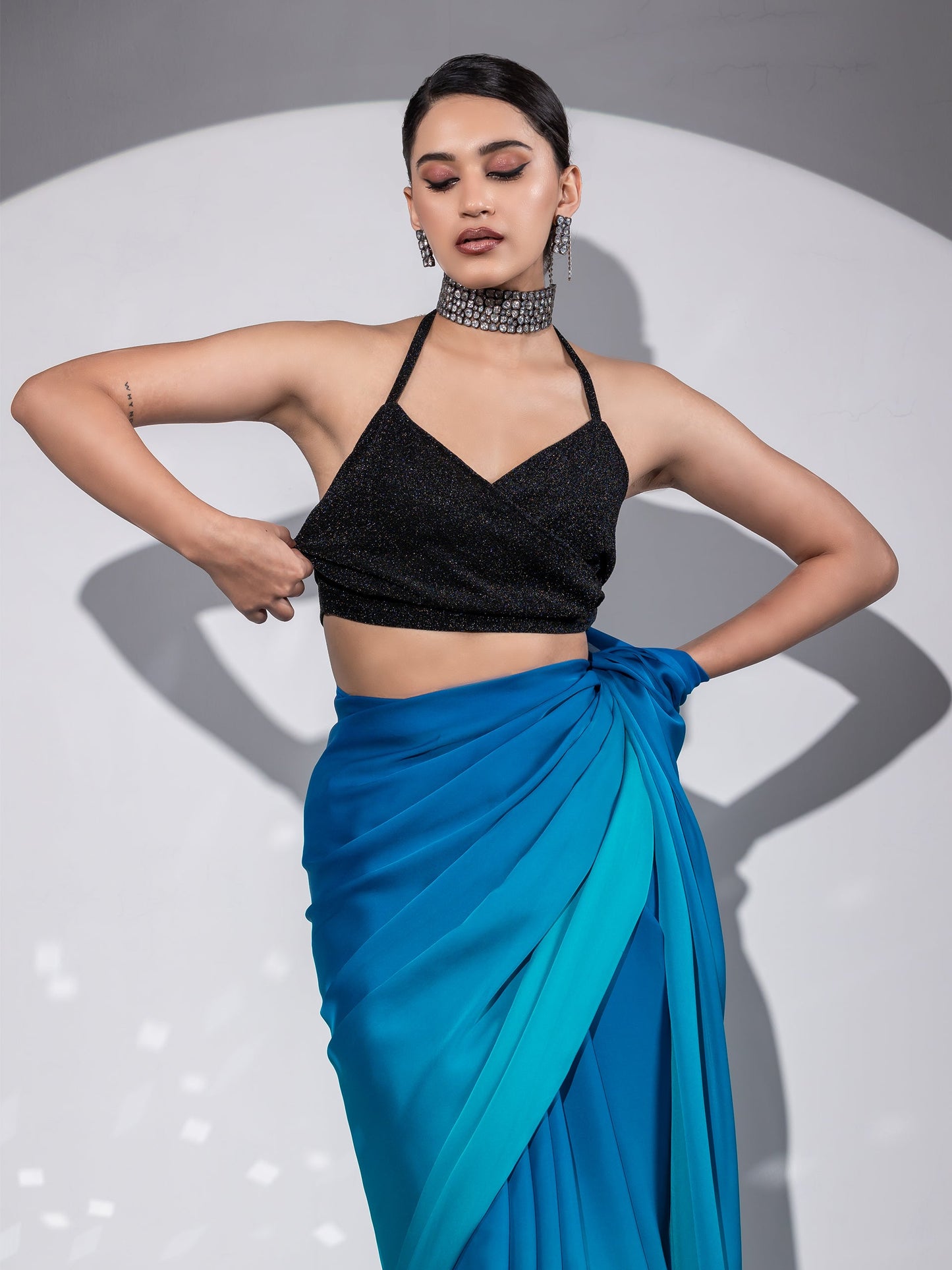 Dhiyona ST Stretchy Knit Black Halter Blouse