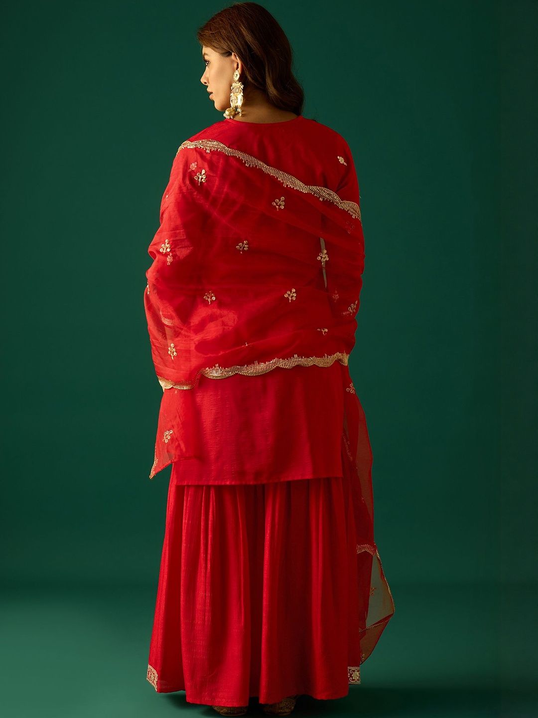Dhiyona VA Ethnic Motifs Embroidered Zari Kurta With Sharara & Dupatta