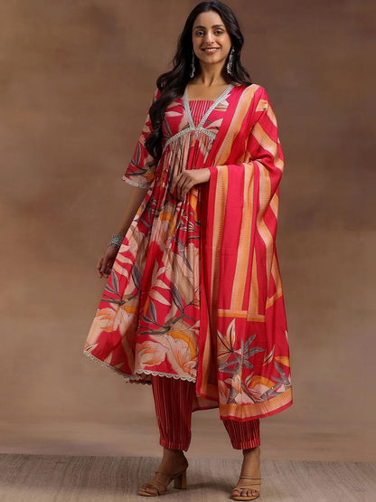 Women Floral Printed Empire Kurta with Trousers & With Dupatta