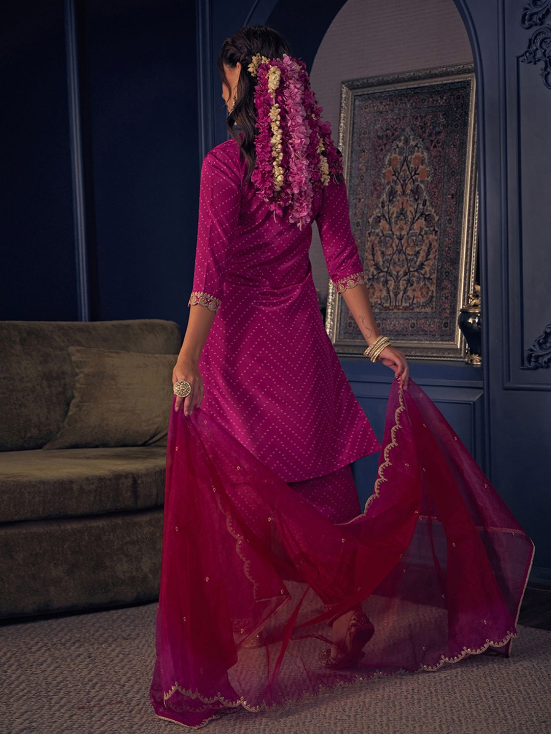 Dhiyona CH Women Ethnic Motifs Printed Regular Sequinned Kurta with Patiala & With Dupatta