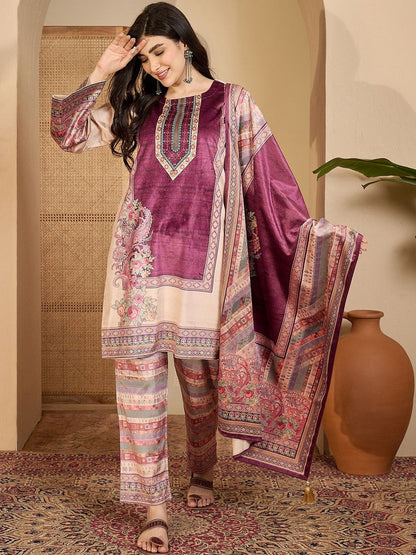 Heavy Velvet with floral Motif kurta set with Dupatta