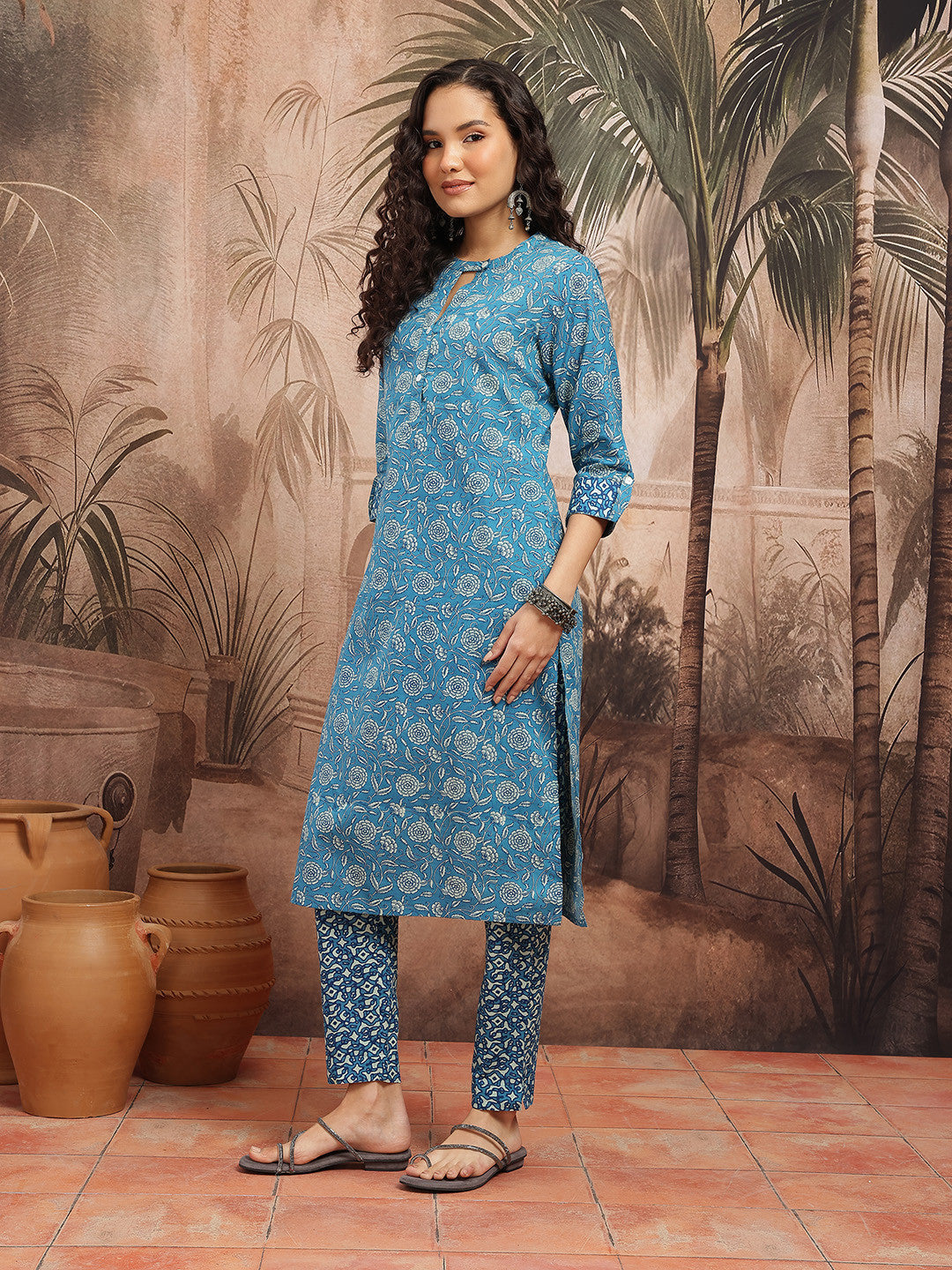 Floral Printed Regular Pure Cotton Kurta with Trousers