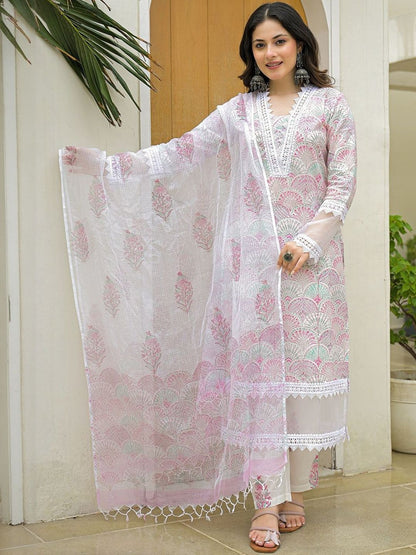 Dhiyona KL Women Printed Pure Cotton Kurta Sets With Dupatta
