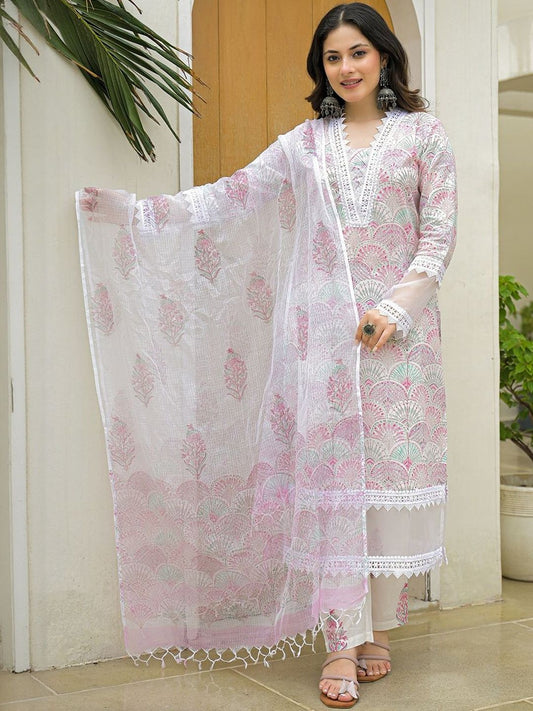 Dhiyona KL Women Printed Pure Cotton Kurta Sets With Dupatta