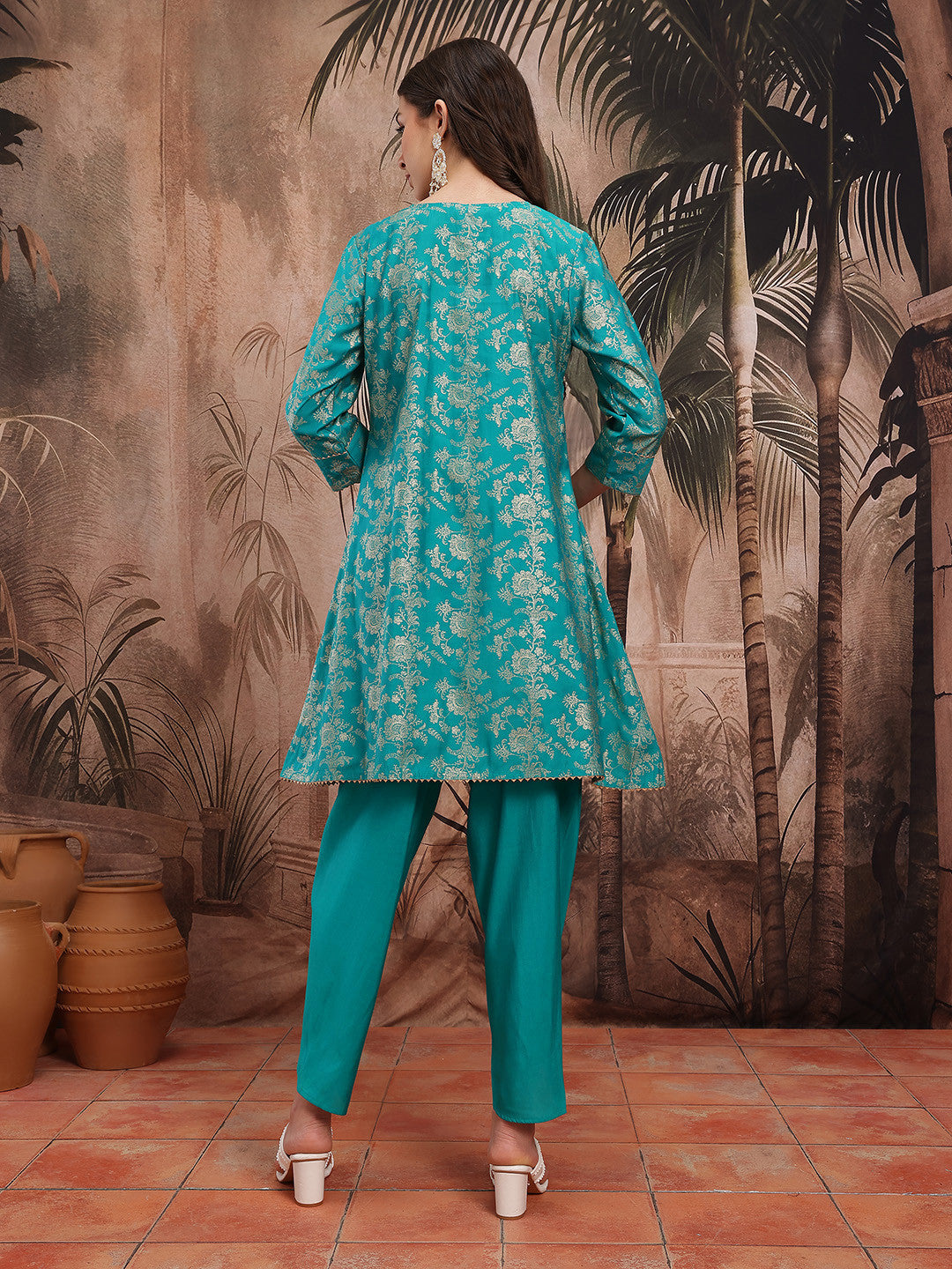 Foil Floral Printed Regular Kurta with Dhoti Pants