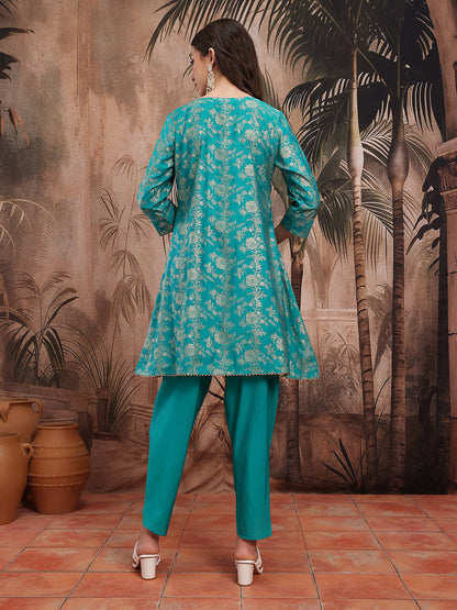 Foil Floral Printed Regular Kurta with Dhoti Pants