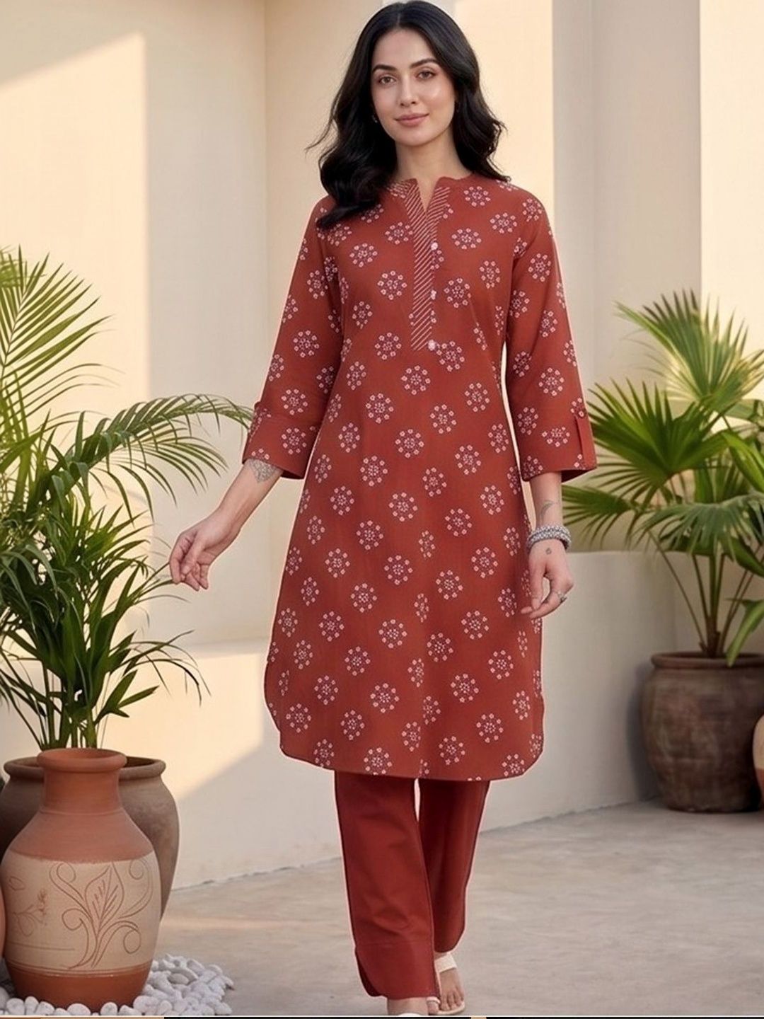 Red Women Ethnic Motifs Printed Regular Kurta with Trousers