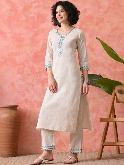 Printed Pure Cotton Round Neck Kurta & Trousers Kurta Sets