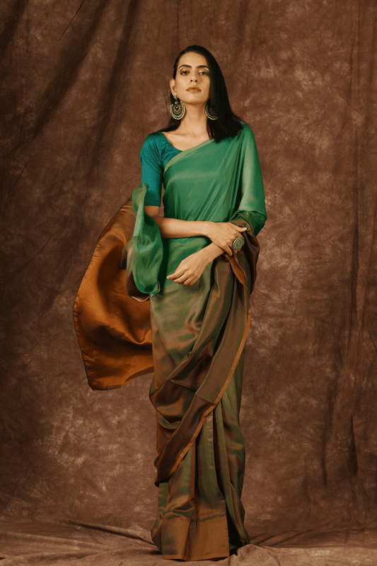 Dhiyona ST Green & Brown Satin Ombre' Saree