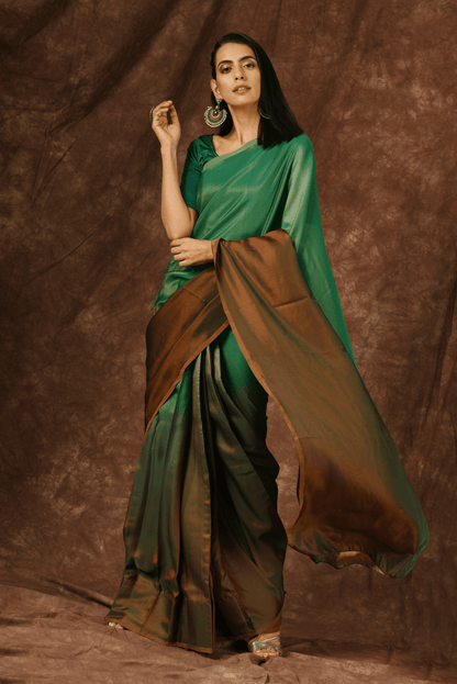 Dhiyona ST Green & Brown Satin Ombre' Saree