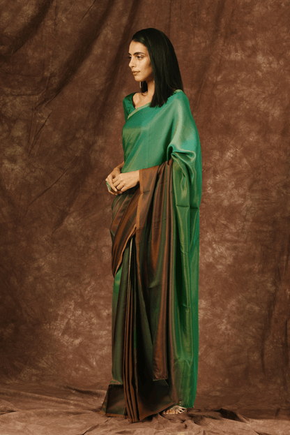 Dhiyona ST Green & Brown Satin Ombre' Saree