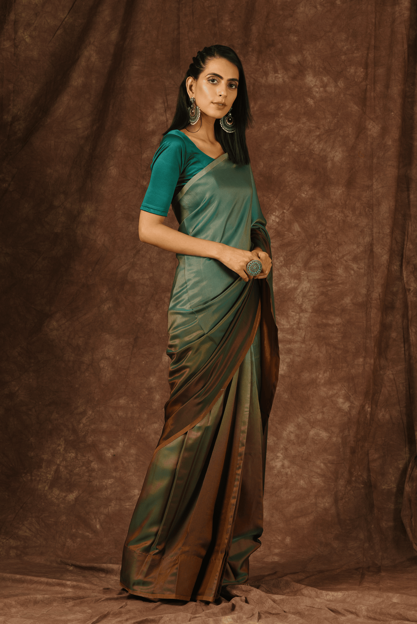 Dhiyona ST Green & Brown Satin Ombre' Saree