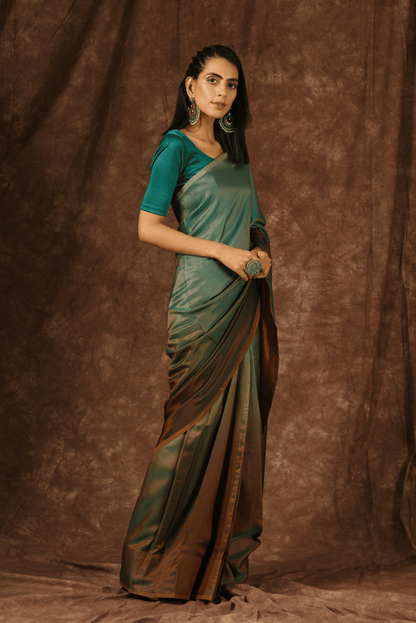 Dhiyona ST Green & Brown Satin Ombre' Saree