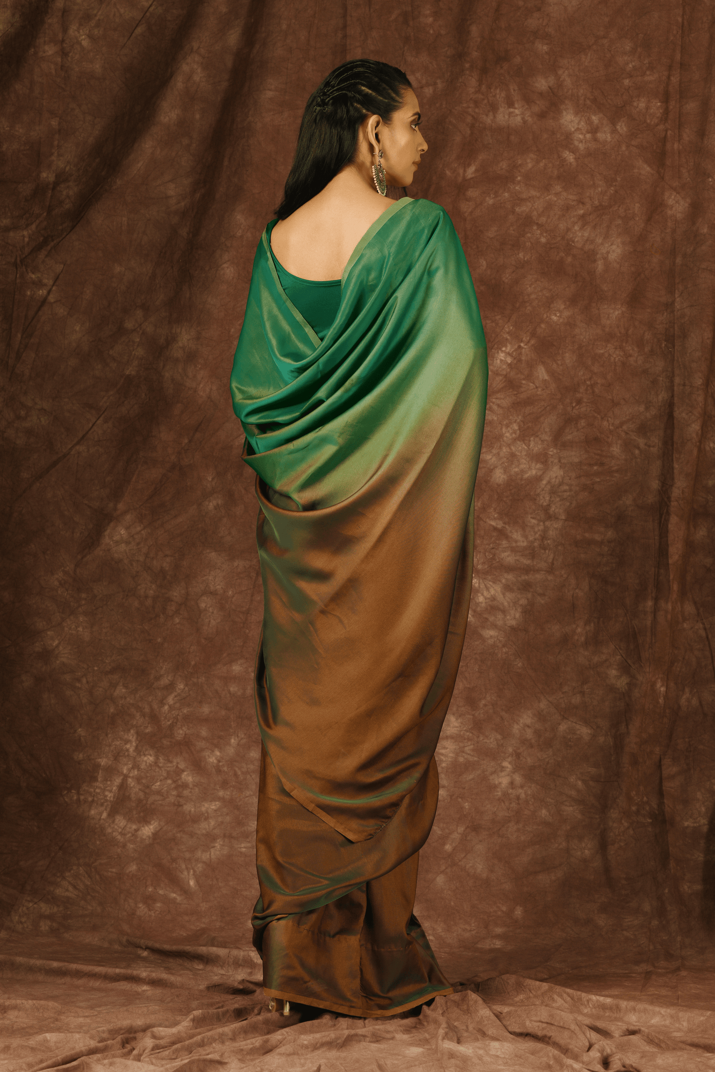 Dhiyona ST Green & Brown Satin Ombre' Saree
