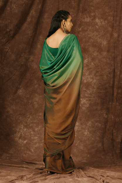 Dhiyona ST Green & Brown Satin Ombre' Saree