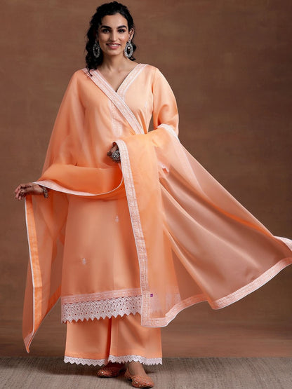 Women Ethnic Motifs Embroidered Regular Thread Work Kurta with Palazzos & With Dupatta