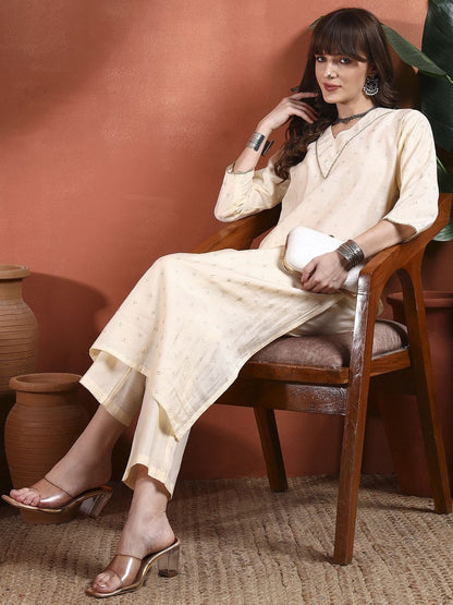 Women Ethnic Motifs Printed Regular Thread Work Kurta with Trousers