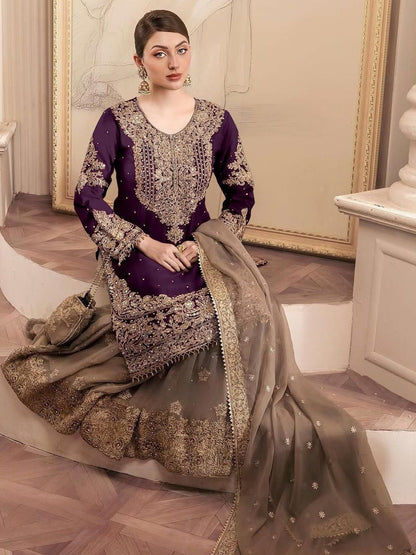 Dhiyona KL Women Ethnic Motifs Embroidered Regular Kurta with Sharara & With Dupatta