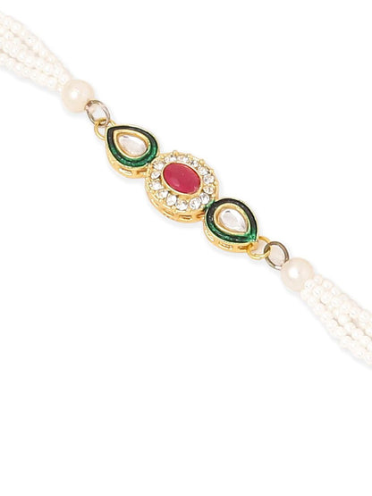 Dhiyona Set Of 2 Multicolor Oval Shape Kundan Studded & Beads Bhaiya Bhabhi Rakhi