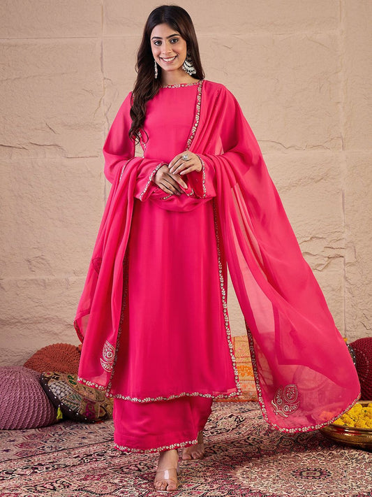 Dhiyona IN Women Floral Embroidered Regular Thread Work Kurta with Palazzos & Dupatta