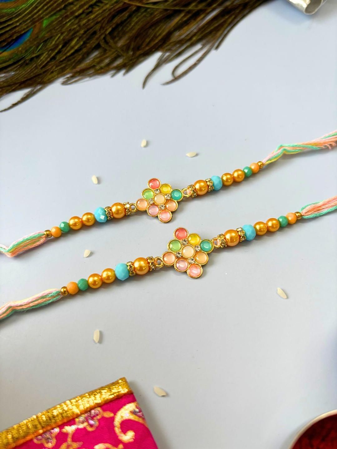 Dhiyona Set of 2 Meenakari Kundan Traditional Handmade Rakhi