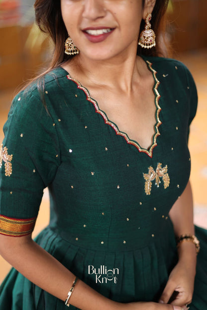 Dhiyona BN Bunaai Handloom Anarkali (Dress) in Green