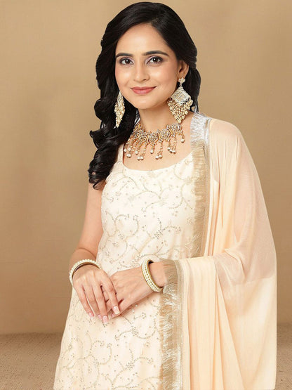 Dhiyona HOP Floral Embroidered Sequnnied Straight Kurta Sharara & Dupatta