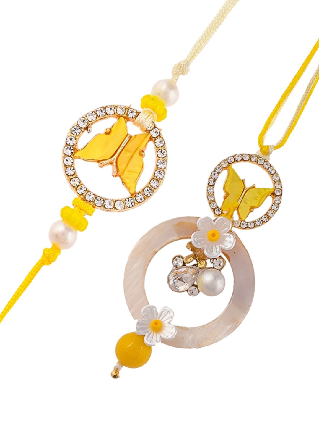 Dhiyona Yellow Beaded Bhaiya Bhabhi Rakhi With Roli Chawal & Greeting Card